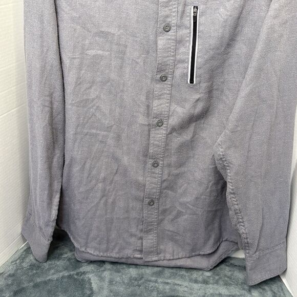 Tony Hawk Flannel Shirt Men S Gray Long Sleeve Button Up Reflective Zip Pocket - Picture 3 of 5